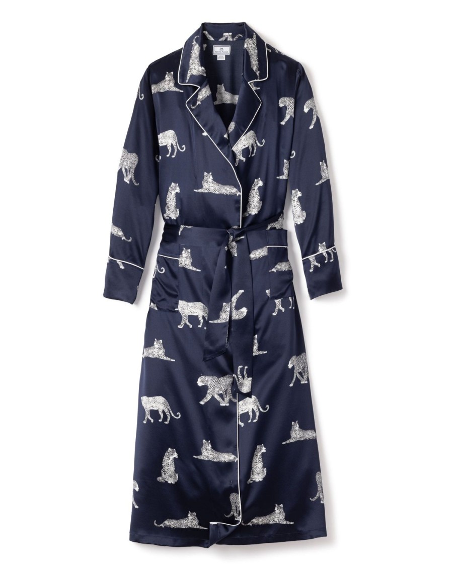 Women Petite Plume | Women'S Silk Long Robe In Panthere De Nuit