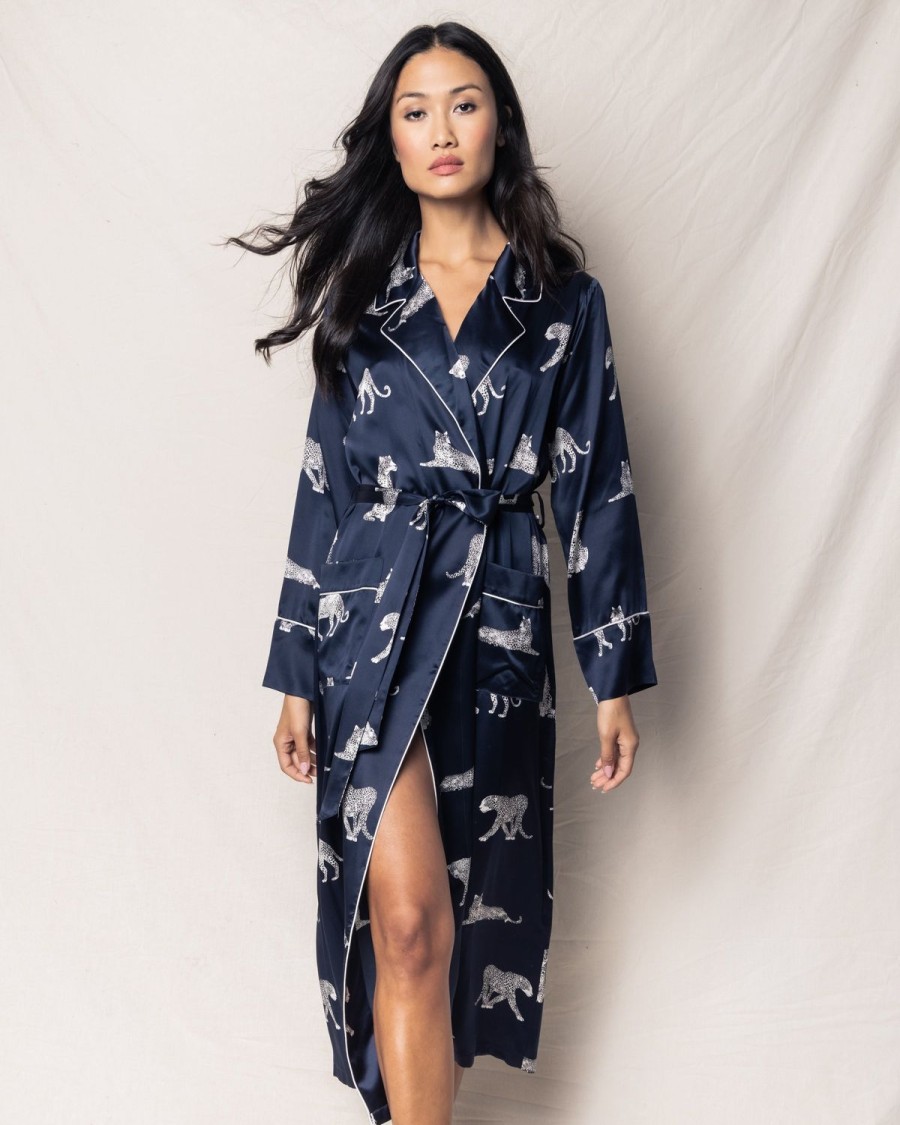 Women Petite Plume | Women'S Silk Long Robe In Panthere De Nuit