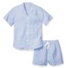 Men Petite Plume | Men'S Twill Pajama Short Set In French Blue Seersucker