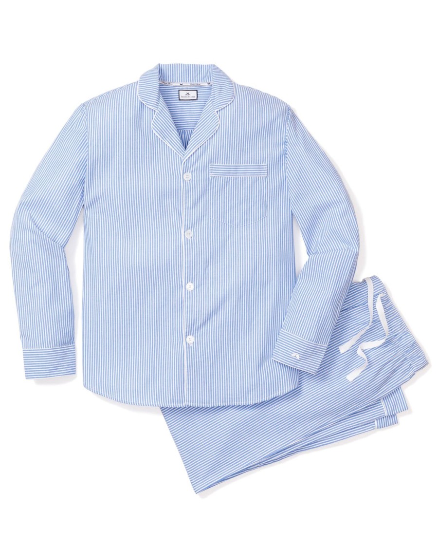 Men Petite Plume | Men'S Twill Pajama Set In French Blue Seersucker