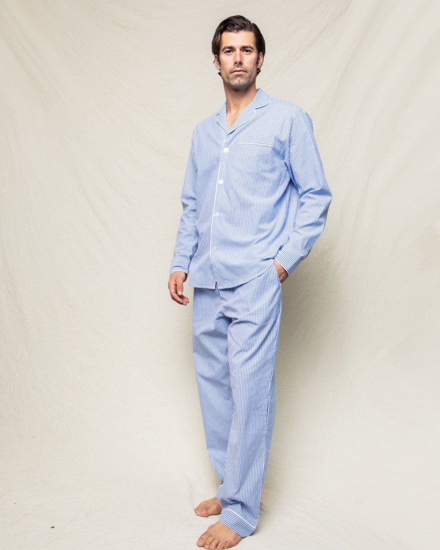 Men Petite Plume | Men'S Twill Pajama Set In French Blue Seersucker