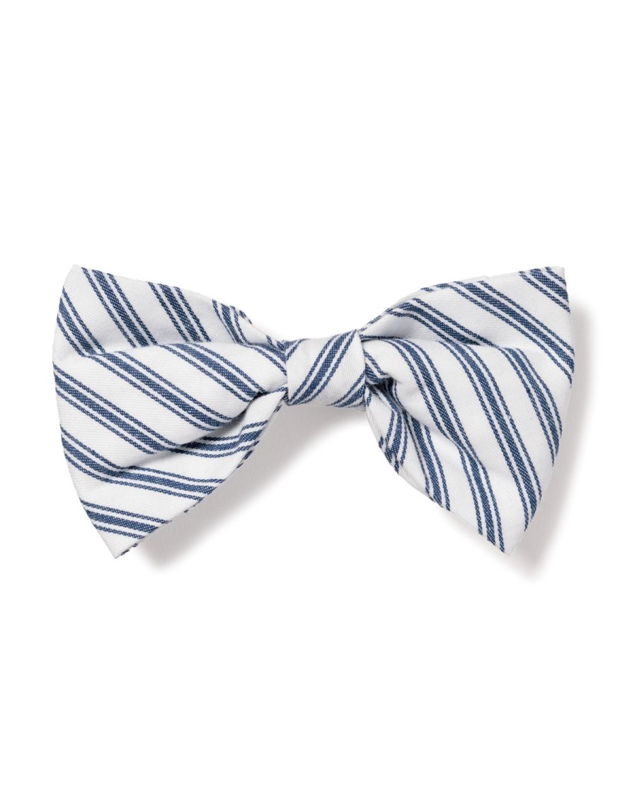 Home Petite Plume | Dog Twill Bow Tie In Navy French Ticking