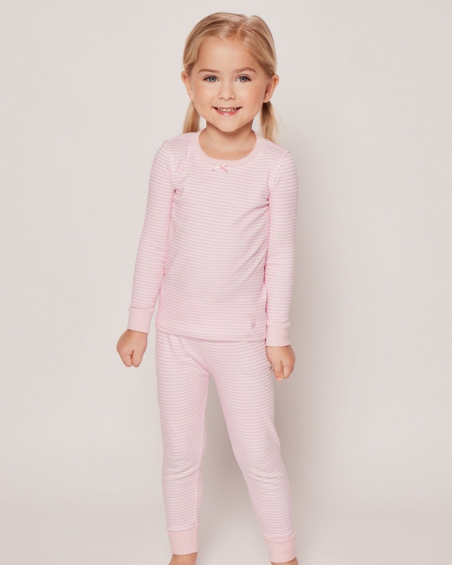 Kids Petite Plume Pajamas | Kid'S Pima Snug Fit Pajama Set In Pink Stripes