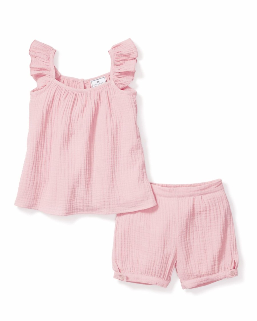 Kids Petite Plume Daywear | Girl'S Gauze Amelie Short Set In Pink