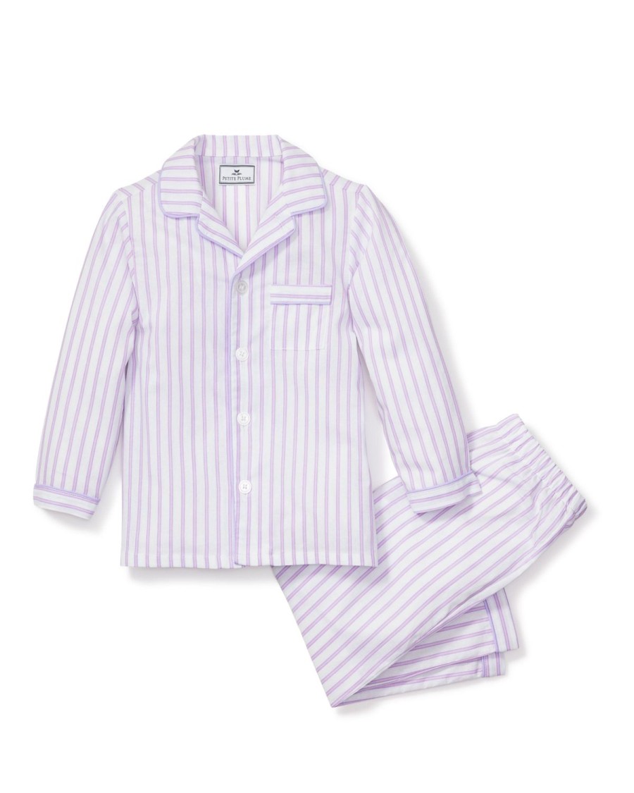 Kids Petite Plume Pajamas | Kid'S Twill Pajama Set In Lavender French Ticking