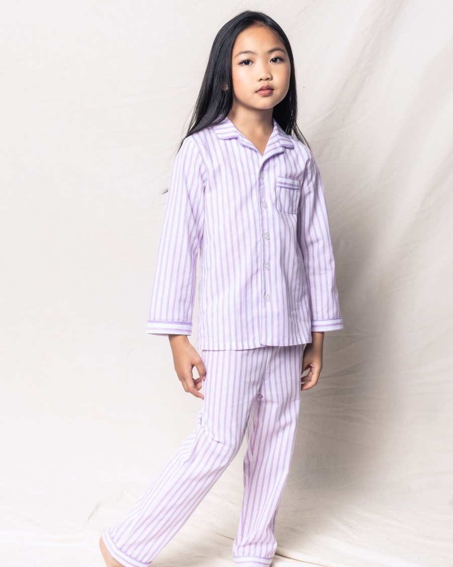 Kids Petite Plume Pajamas | Kid'S Twill Pajama Set In Lavender French Ticking