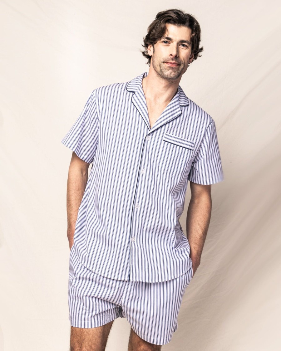 Men Petite Plume | Men'S Twill Pajama Short Set In Navy French Ticking