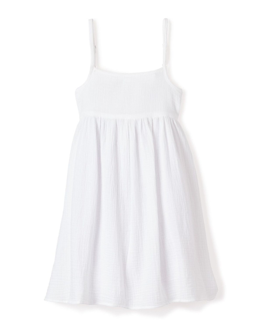 Kids Petite Plume Daywear | Girl'S Gauze Serene Sundress In White