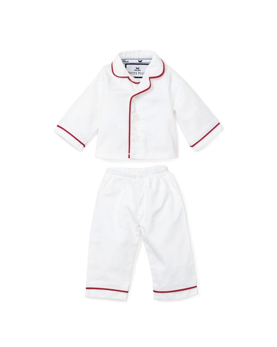 Kids Petite Plume Matching Doll Pajamas | White Doll Pajamas With Red Piping