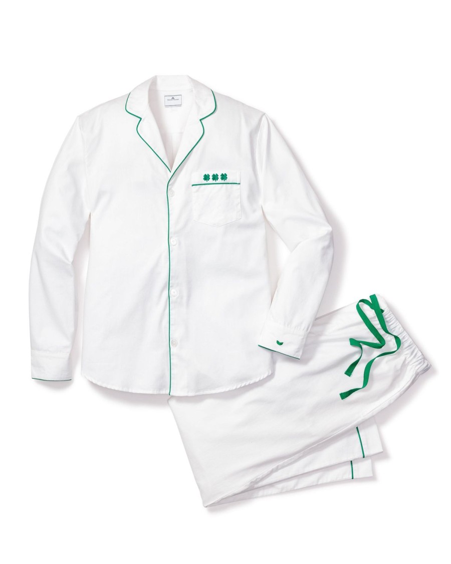 Men Petite Plume | Men'S Twill Pajama Set With Embroidered Shamrocks