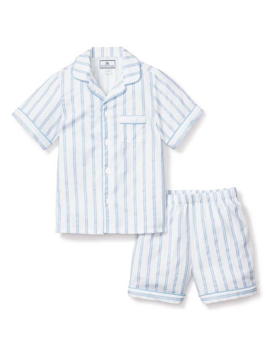 Kids Petite Plume Pajamas | Kid'S Twill Pajama Short Set In Periwinkle Stripe