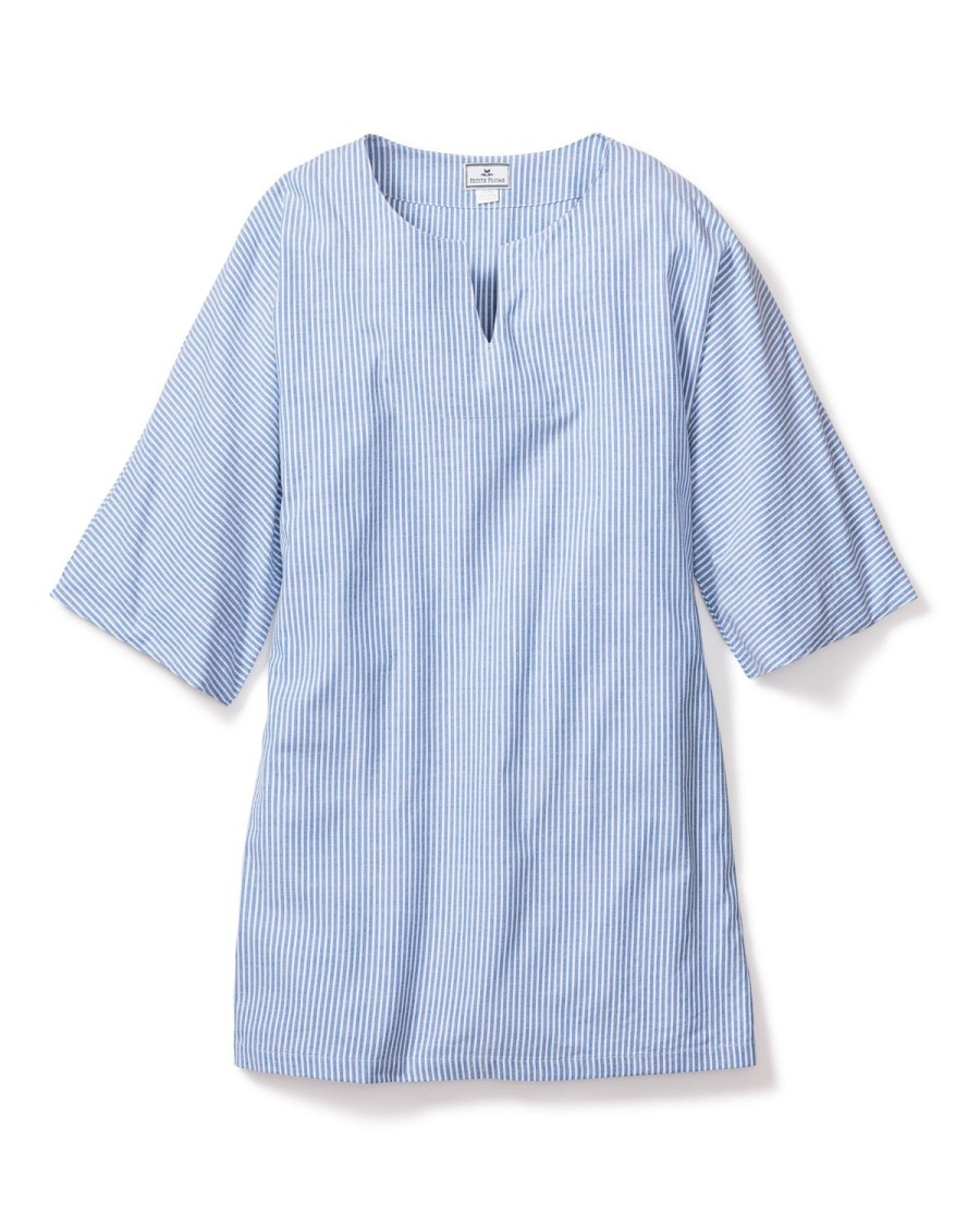 Women Petite Plume | Women'S French Blue Seersucker Short Caftan