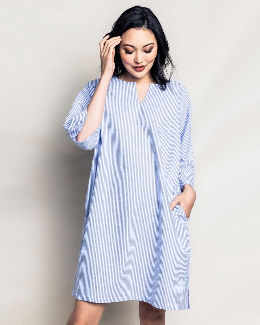 Women Petite Plume | Women'S French Blue Seersucker Short Caftan