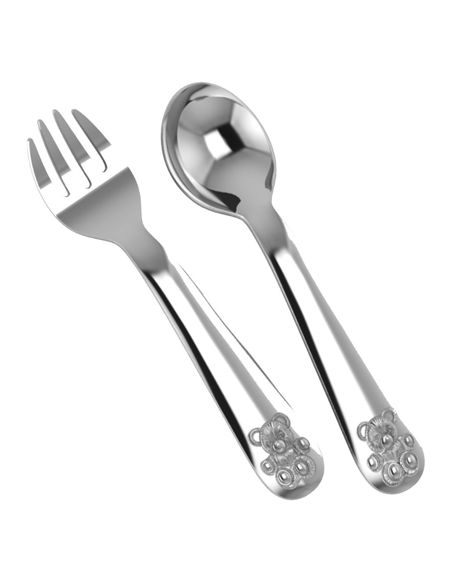 Kids Petite Plume Accessories | Teddy Silver Plate Spoon And Fork