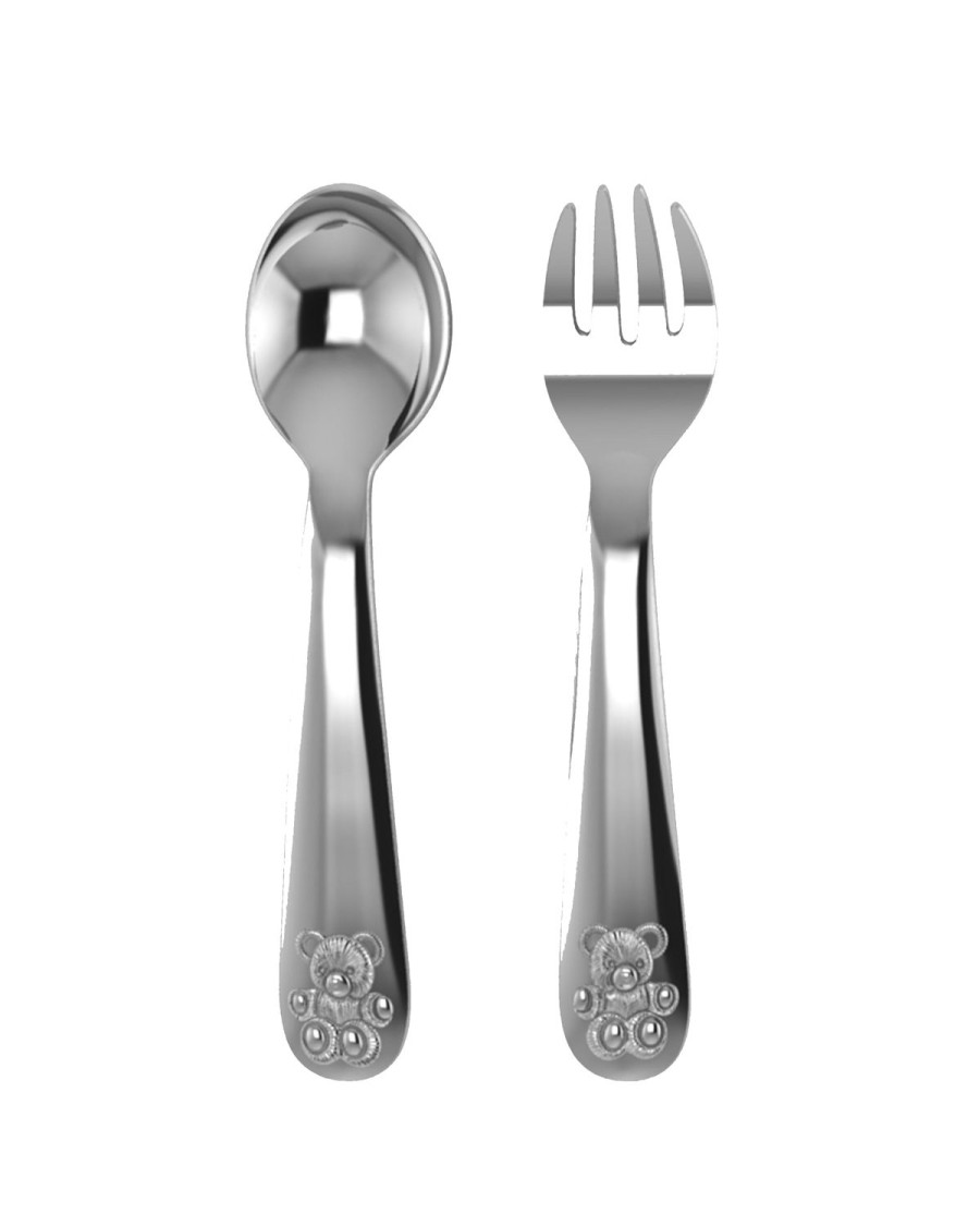 Kids Petite Plume Accessories | Teddy Silver Plate Spoon And Fork