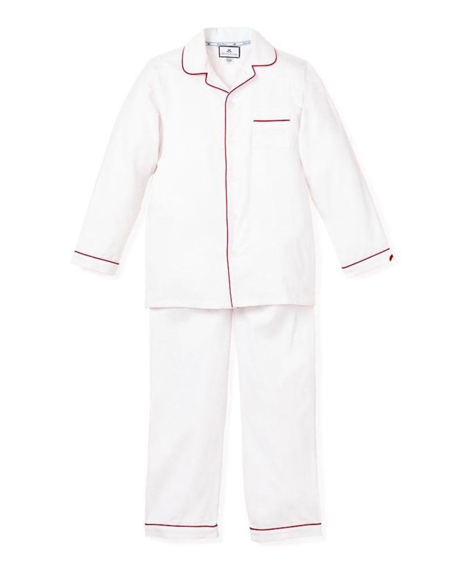 Kids Petite Plume Pajamas | Children'S White Pajamas With Red Piping