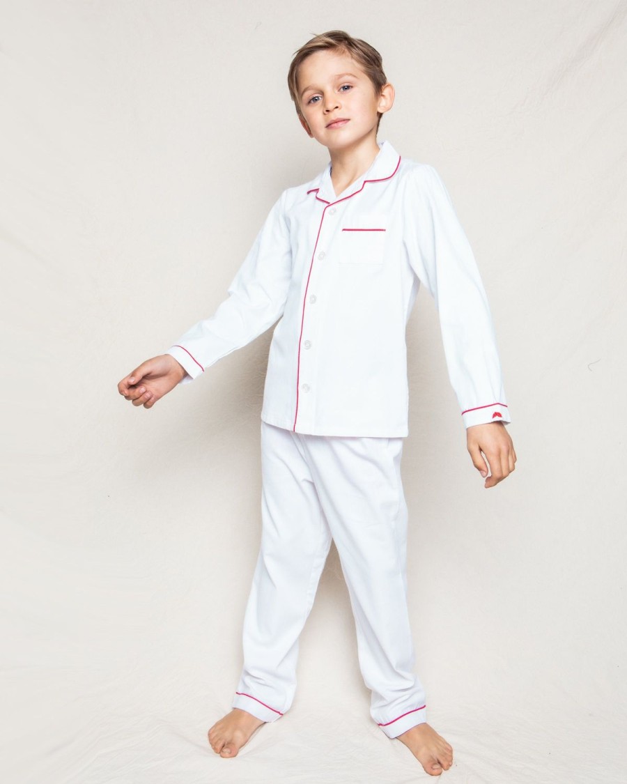 Kids Petite Plume Pajamas | Children'S White Pajamas With Red Piping