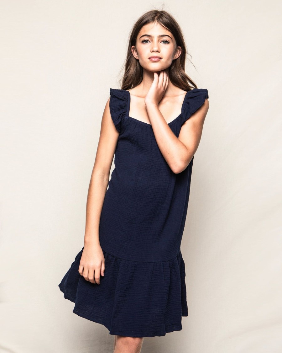 Kids Petite Plume Daywear | Girl'S Gauze Celeste Sundress In Navy