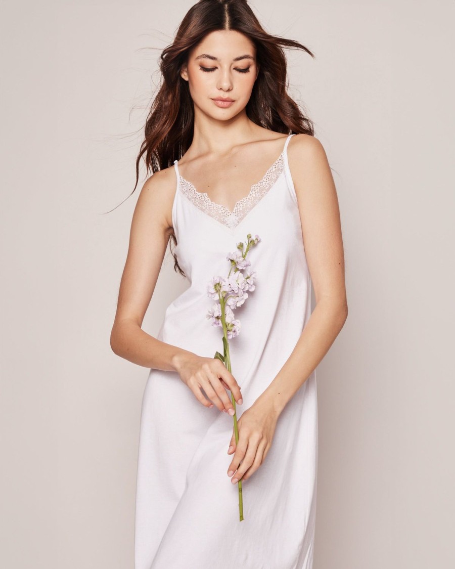 Women Petite Plume | Women'S Pima Nightgown With Lace In White