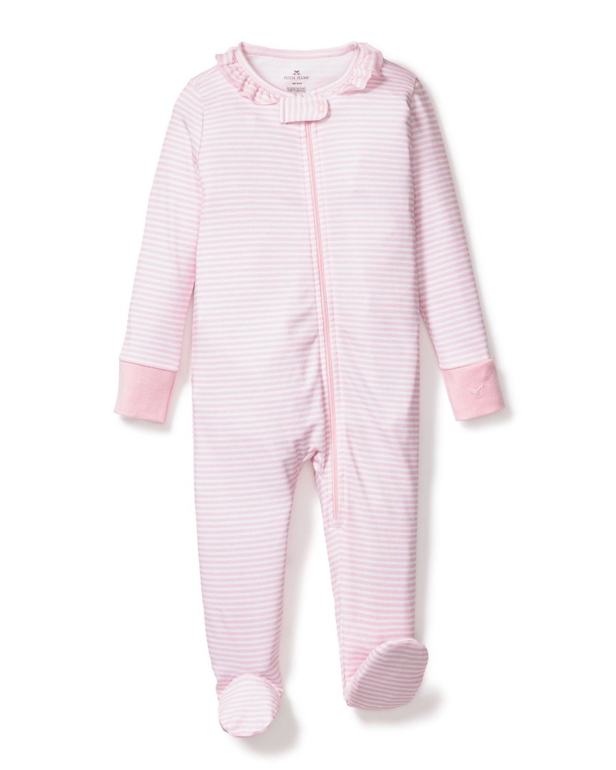 Kids Petite Plume Rompers | Baby'S Pima Snug Fit Romper In Pink Stripes