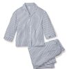 Women Petite Plume | Women'S Pima Wide Leg Pajama Set In Navy French Ticking