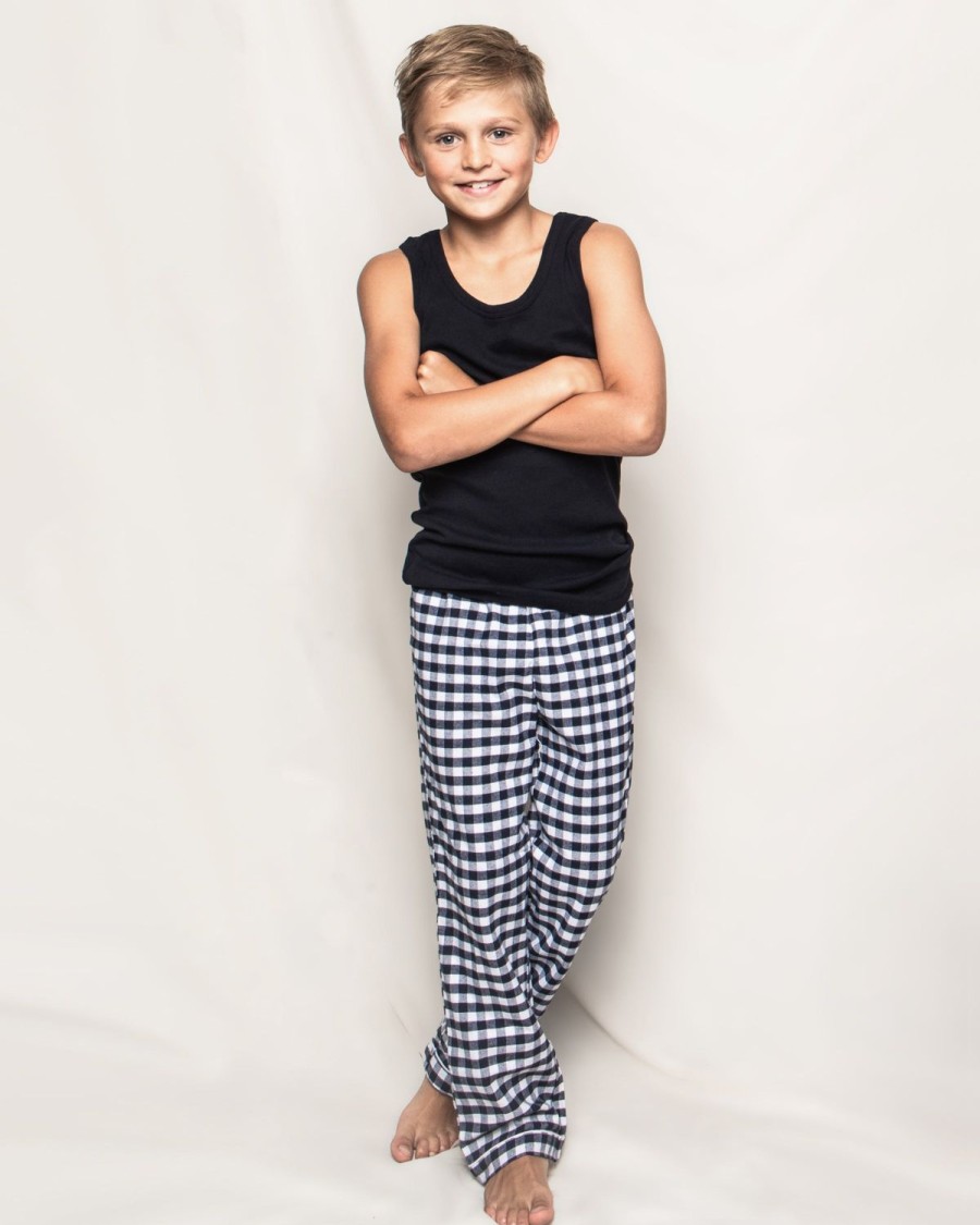 Kids Petite Plume Pajamas | Kid'S Twill Pajama Pants In Navy Gingham