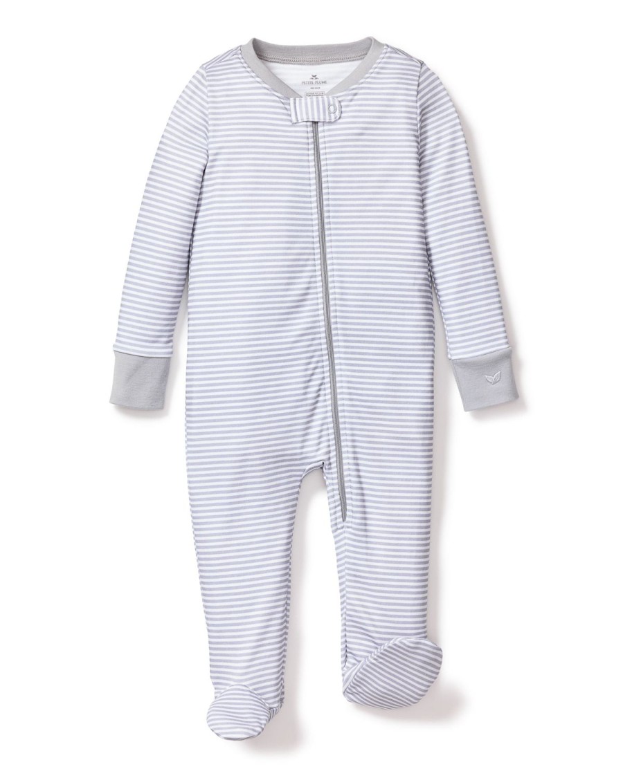 Kids Petite Plume Rompers | Baby'S Pima Snug Fit Romper In Grey Stripes