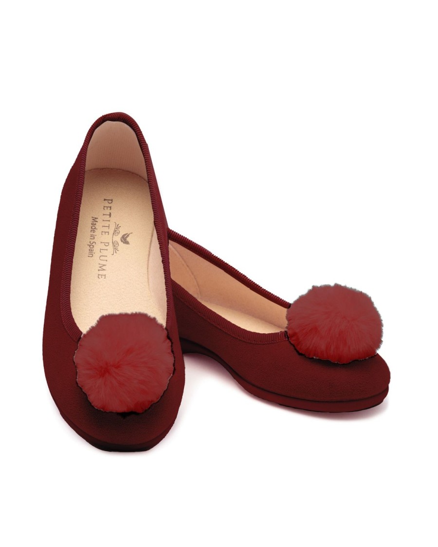 Women Petite Plume | Women'S Juliette Slipper In Bordeaux Suede With Pom