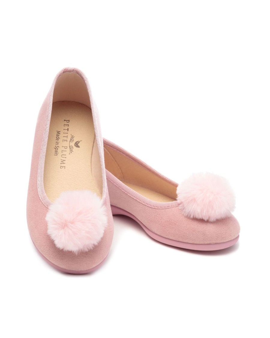 Women Petite Plume | Women'S Juliette Slipper In Antique Rose Suede With A Festive Pom