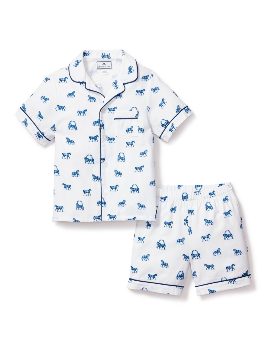 Kids Petite Plume Pajamas | Kid'S Twill Pajama Short Set In The Equestrian