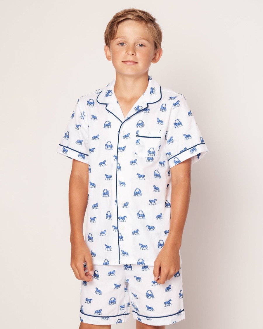 Kids Petite Plume Pajamas | Kid'S Twill Pajama Short Set In The Equestrian