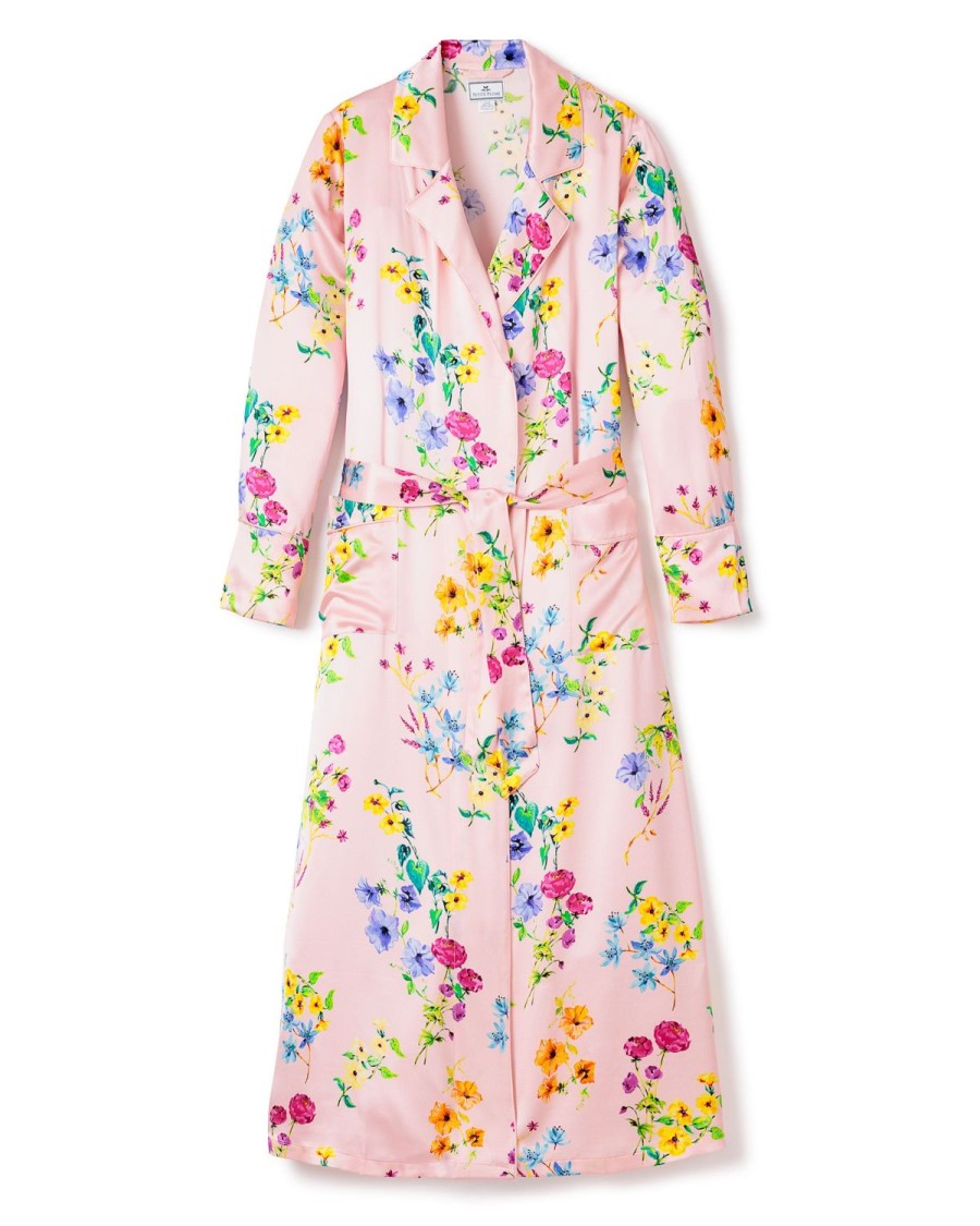 Women Petite Plume | Women'S Silk Robe In Blush Brilliant Botanical