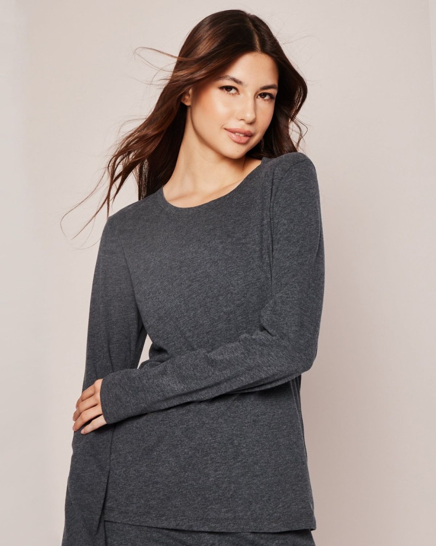 Women Petite Plume | Women'S Pima Long Sleeve Top In Dark Heather Grey