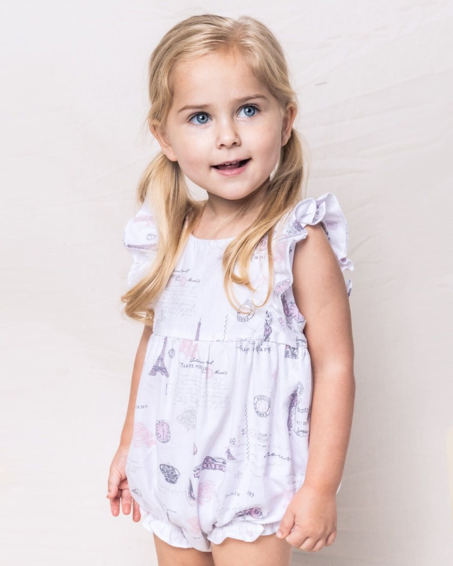 Kids Petite Plume Rompers | Baby'S Twill Ruffled Romper In Paris Musings