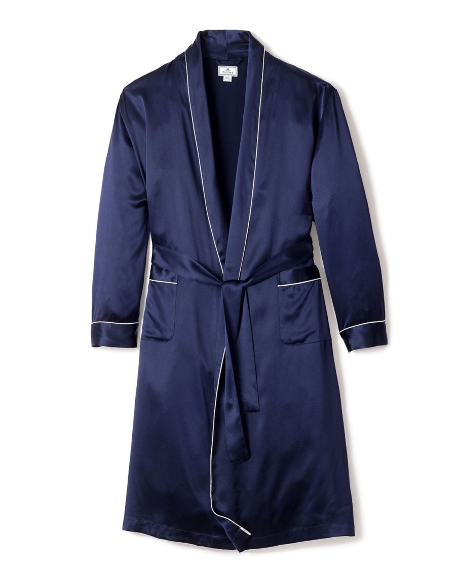 Men Petite Plume | Men'S Silk Long Robe In Navy