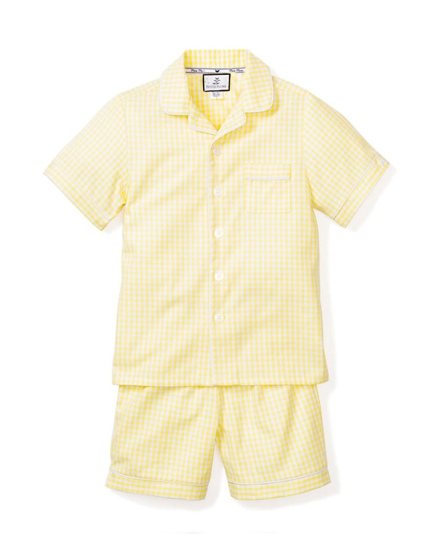 Kids Petite Plume Pajamas | Kid'S Twill Pajama Short Set In Yellow Gingham