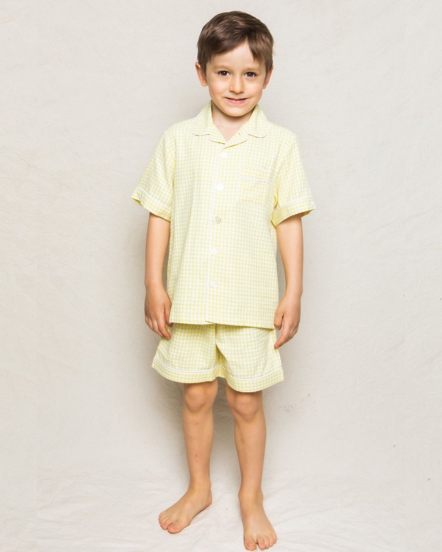 Kids Petite Plume Pajamas | Kid'S Twill Pajama Short Set In Yellow Gingham