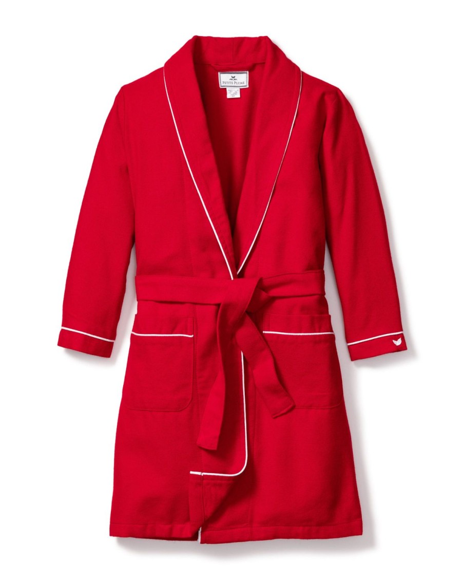 Kids Petite Plume Robes | Kid'S Flannel Robe In Red With White Piping