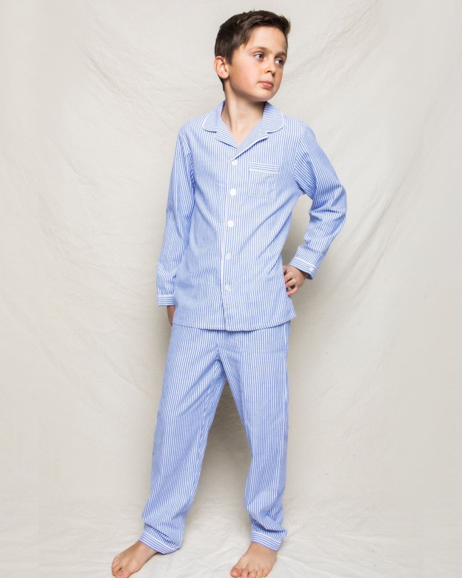 Kids Petite Plume Pajamas | Kid'S Twill Pajama Set In French Blue Seersucker