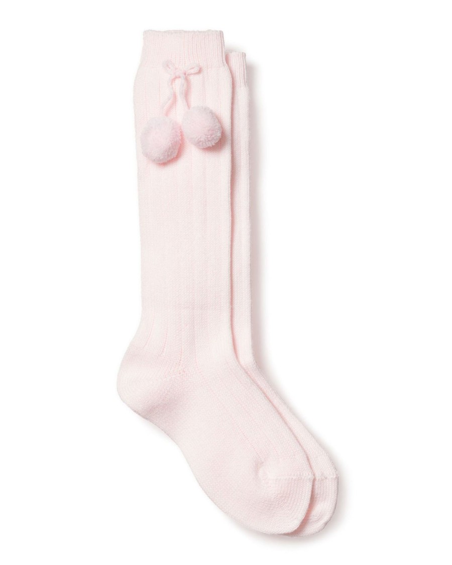 Kids Petite Plume Slippers & Accessories | Kid'S Pink Pom Pom Ribbed Knee-High Socks