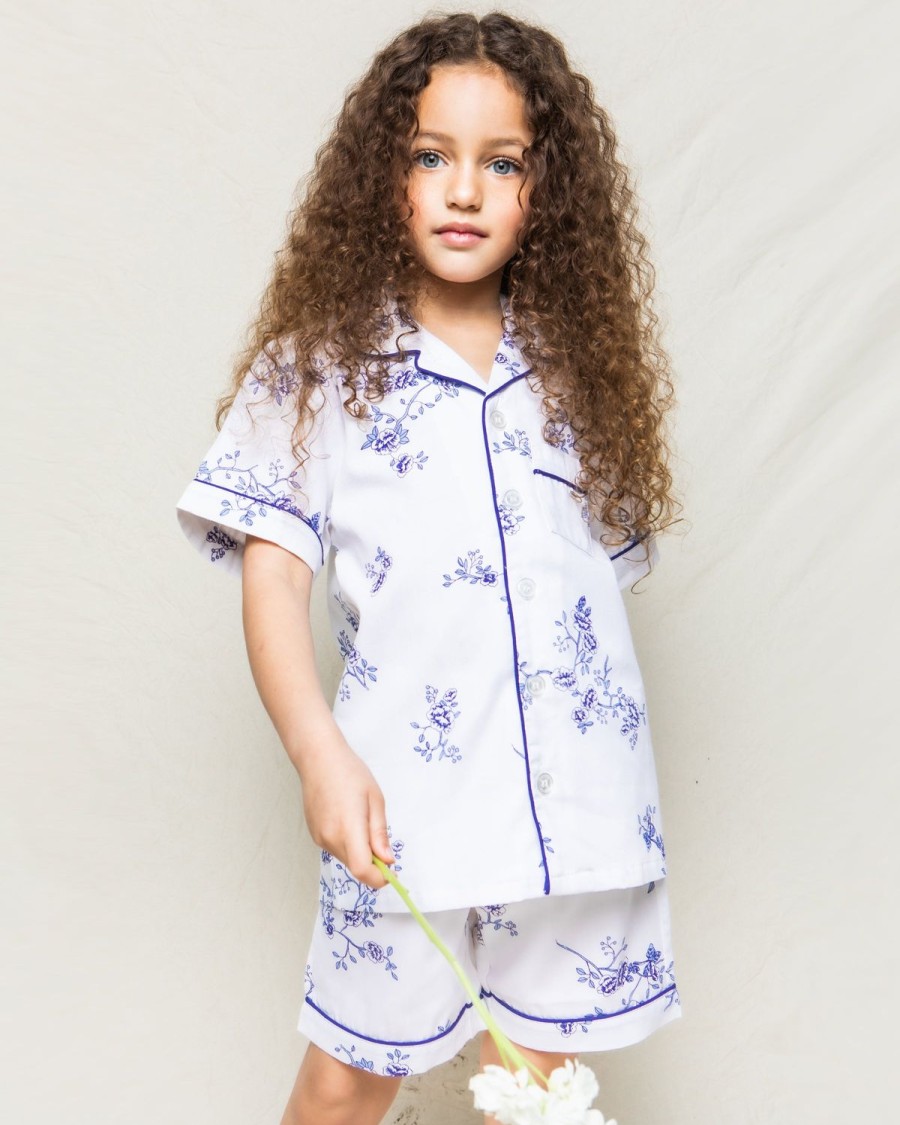 Kids Petite Plume Pajamas | Kid'S Twill Pajama Short Set In Indigo Floral