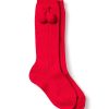 Kids Petite Plume Slippers & Accessories | Kid'S Red Pom Pom Ribbed Knee-High Socks