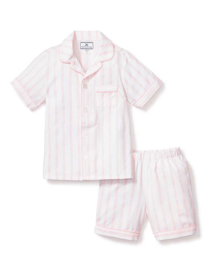 Kids Petite Plume Pajamas | Kid'S Twill Pajama Short Set In Pink And White Stripe