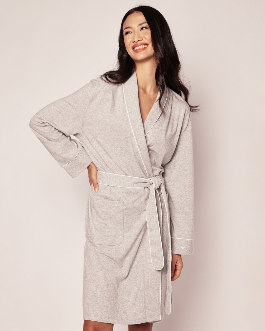 Women Petite Plume | Women'S Pima Robe In Light Heather Grey