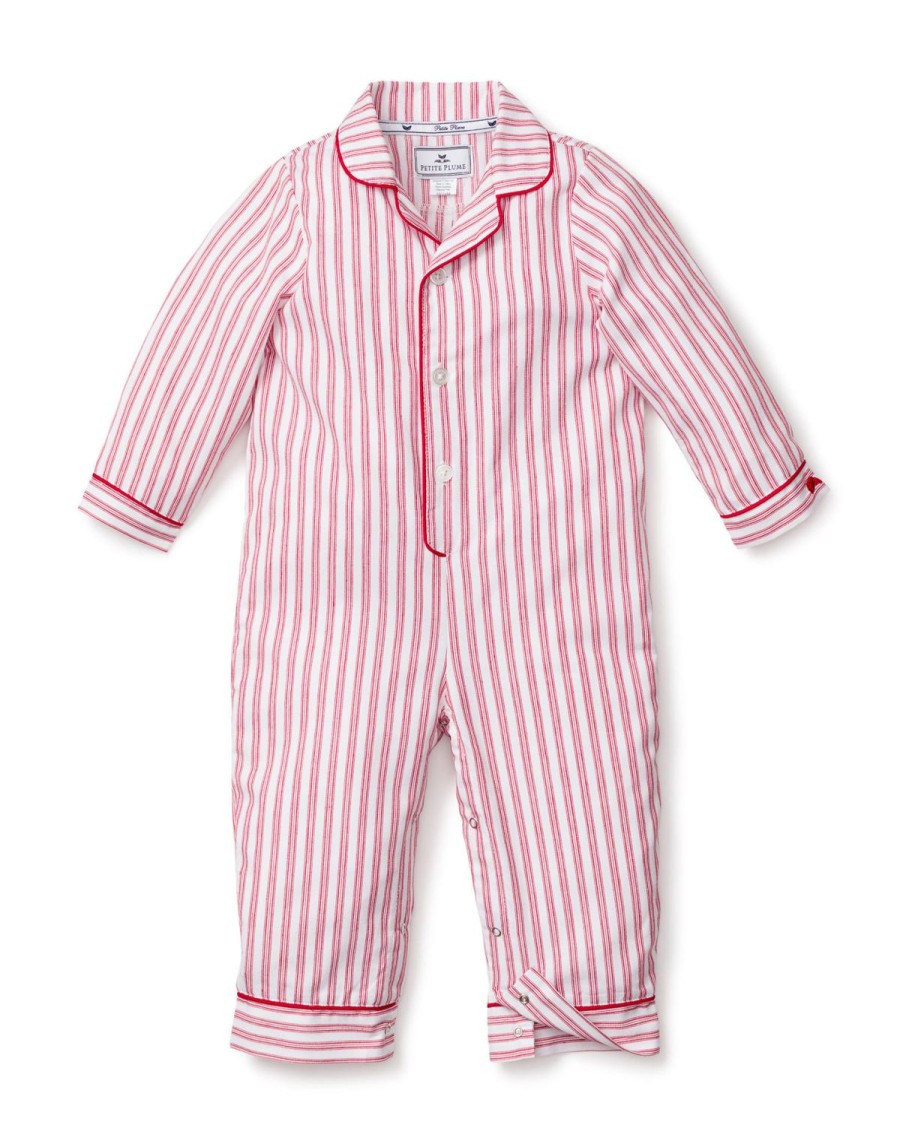 Kids Petite Plume Rompers | Baby'S Twill Romper In Antique Red Ticking