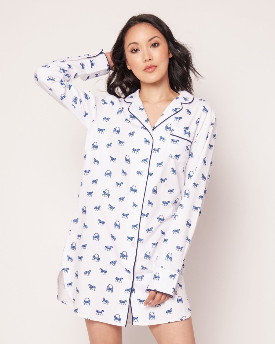 Women Petite Plume | Women'S Twill Nightshirt In The Equestrian