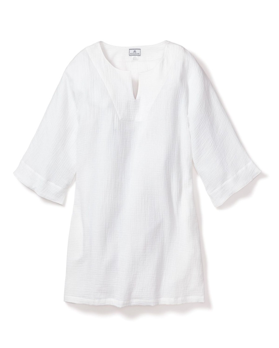 Women Petite Plume | Women'S Gauze Short Caftan In White