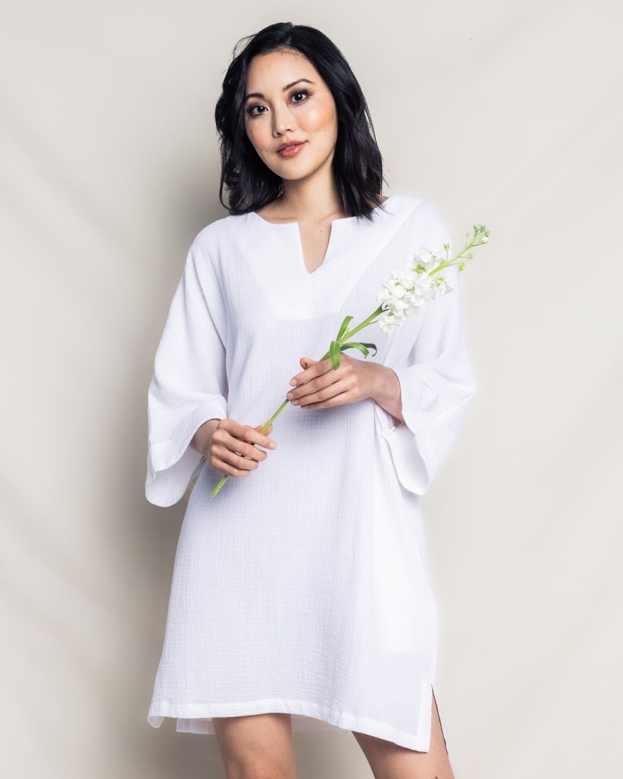 Women Petite Plume | Women'S Gauze Short Caftan In White