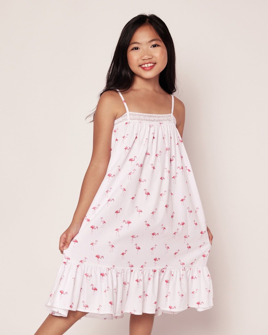 Kids Petite Plume Nightgowns | Girl'S Twill Lily Nightgown In Flamingos