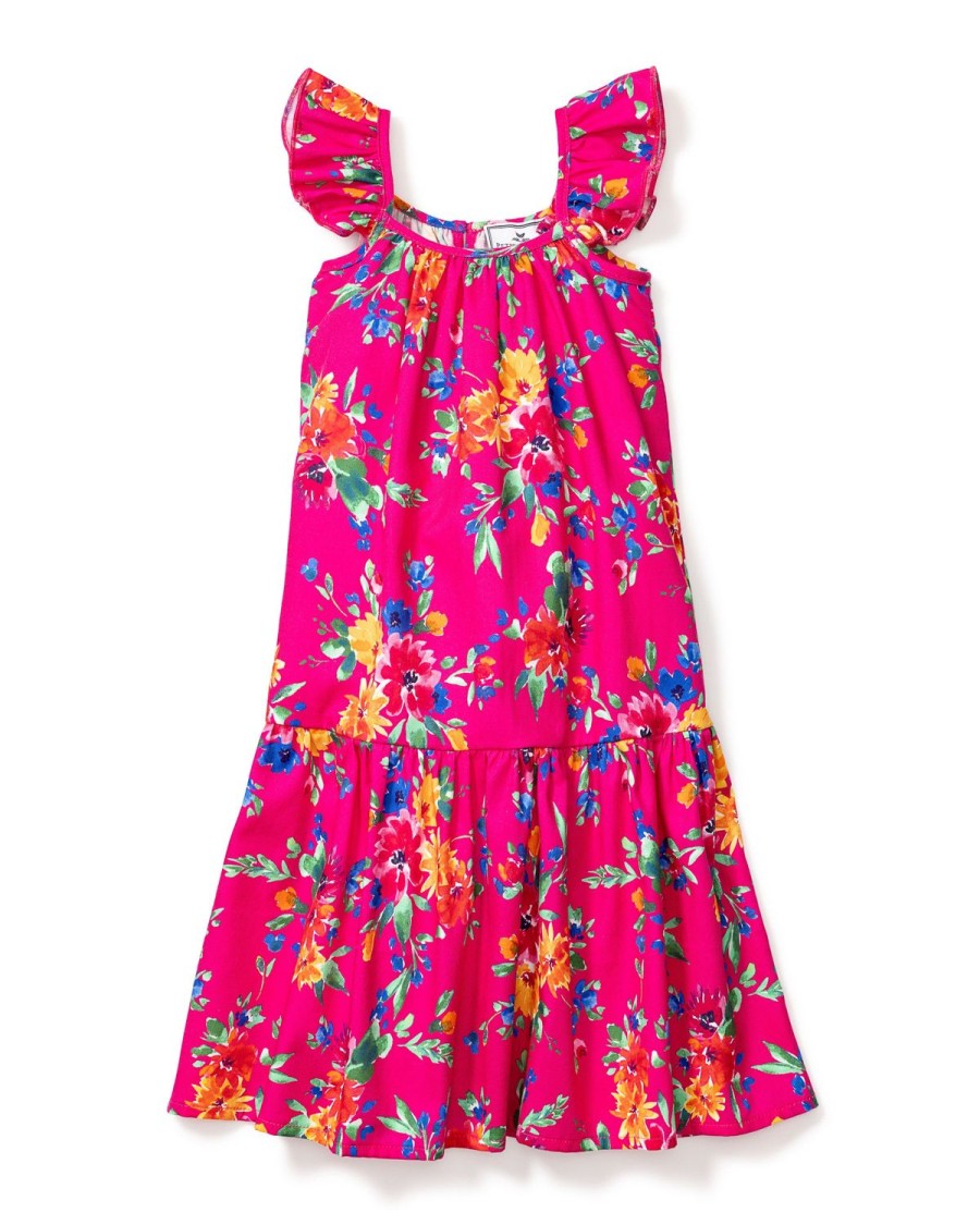 Kids Petite Plume Daywear | Girl'S Twill Celeste Dress In Summer Blooms